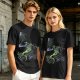 Olive T-shirt with cartoon lizard bench pressing weights in gym mirror