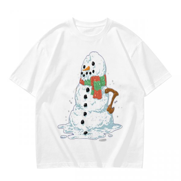 Olive T-Shirt With Melting Snowman Christmas Print