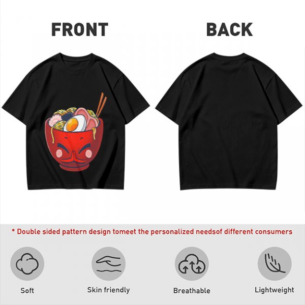 Olive T-Shirt With Cute Cartoon Ramen Bowl Graphic