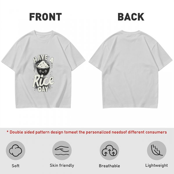Olive t-shirt with 'Have a Rice Day' and cute rice bowl graphic