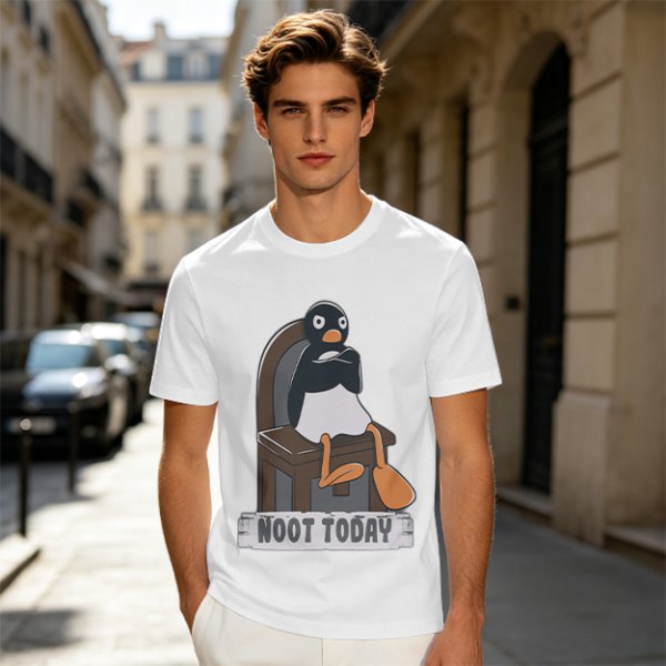 Olive T-shirt with Pingu Penguin 'Noot Today' Graphic Print