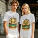 Olive T-Shirt with Smiling Grilled Burger Graphic