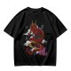 Olive T-shirt with Red Chinese Dragon and Cloud Graphic Print