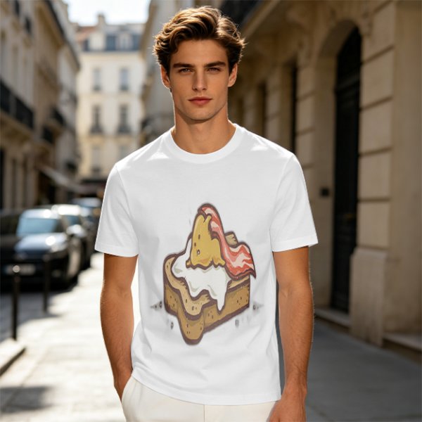 Olive T-Shirt With Cute Lazy Egg On Toast And Bacon Print