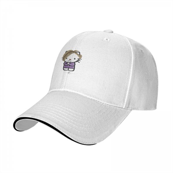 Black baseball cap with grumpy cartoon cat graphic