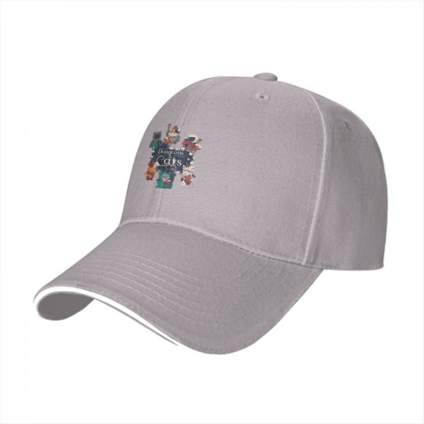 Black baseball cap with Dungeons & Cats fantasy cat characters print