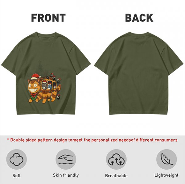 Christmas Catbus T-Shirt with Festive Spirited Away Characters