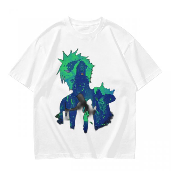 Olive Green Anime Graphic T-Shirt with Spiky Character Art