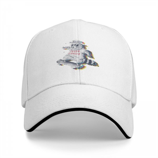 Black Baseball Cap With Skateboarding Raccoon Trash Panda Graphic