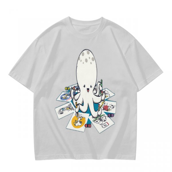 Olive T-Shirt With Cute Octopus Drawing Artwork Print