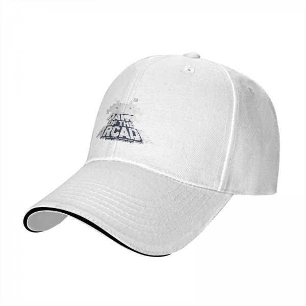 Black baseball cap with 'Dawn of the Arcade' and space invader graphic