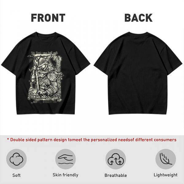 Olive t-shirt with medieval wanderer graphic and gothic text print