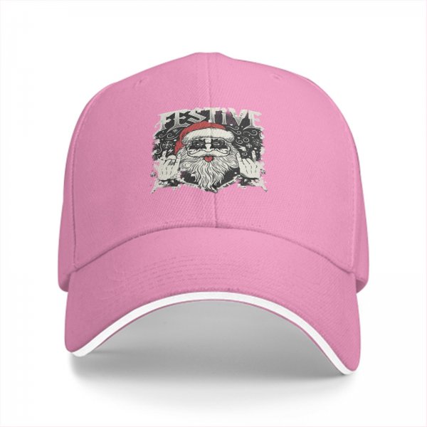 Black Baseball Cap With Rock Santa Festive Christmas Print