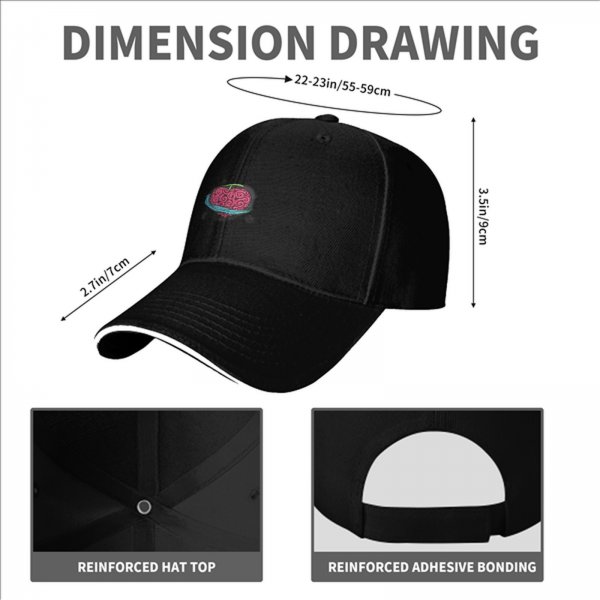 Black baseball cap with pink brain and blue ring graphic