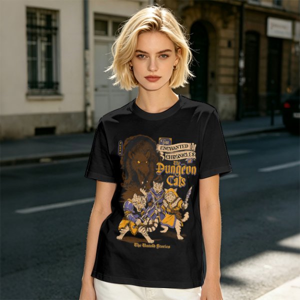 Dungeon Cats Enchanted Chronicles Fantasy Graphic T-Shirt