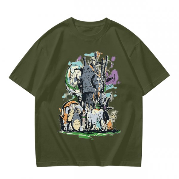Olive T-shirt with Studio Ghibli Character Mashup Art Print