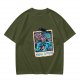 Olive t-shirt with monster polaroid print that says Normal Is Boring