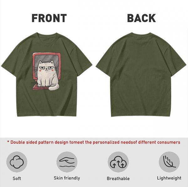 Olive T-shirt with Grumpy Cat on Retro Computer Print