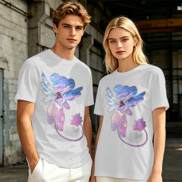 Olive T-Shirt With Whimsical Winged Creature Art Print