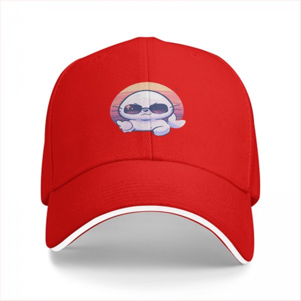 Black Baseball Cap With Cool Sunglasses Seal Sunset Graphic