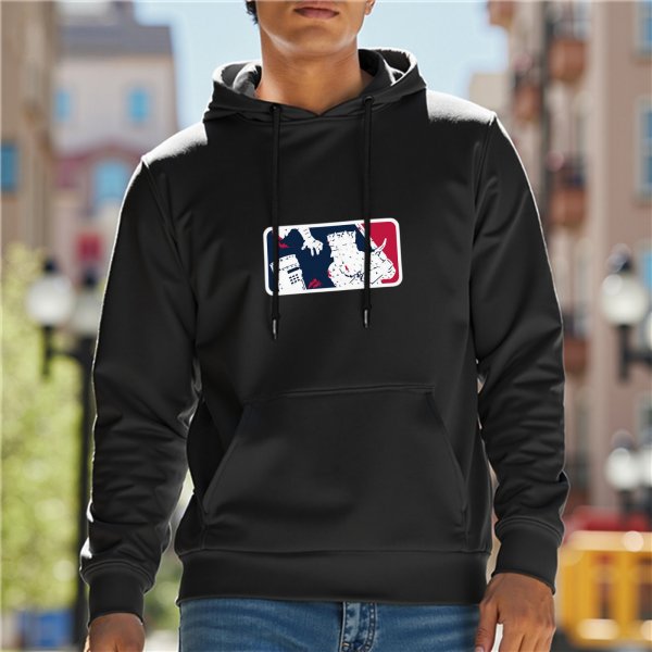 Black Hoodie With Custom Sports Logo Style Graphic Print