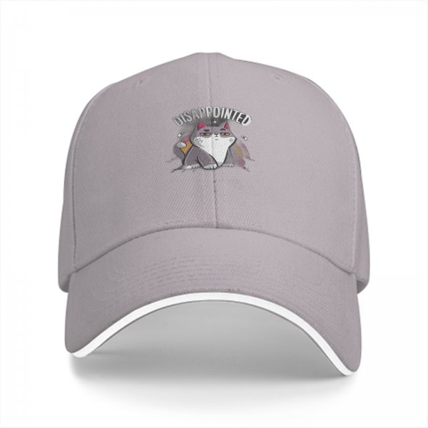 Black Baseball Cap With Disappointed Cat Graphic Print
