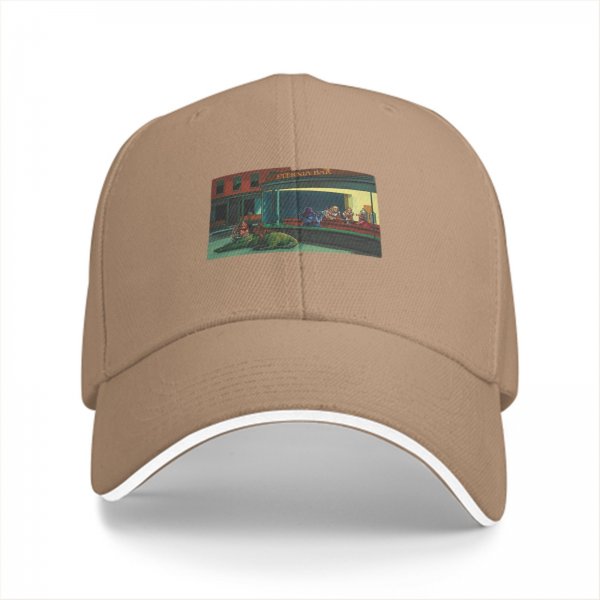 Black Baseball Cap with Night Diner Scene Art Print