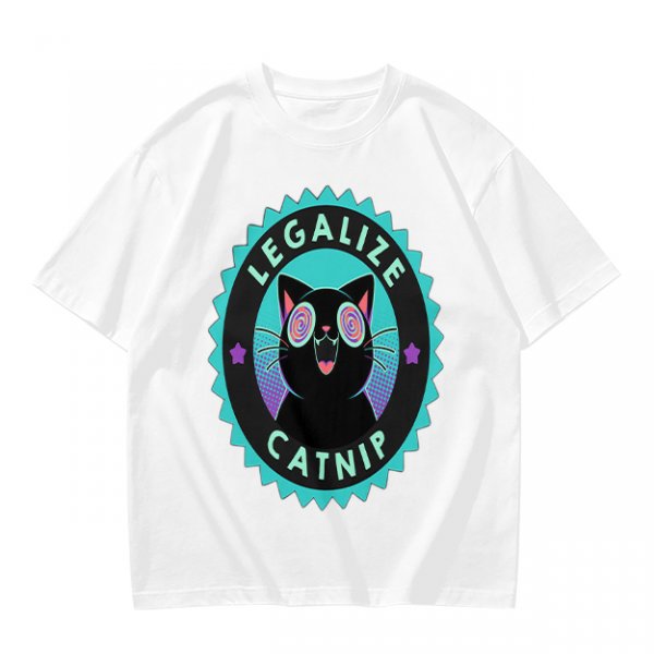 Olive T-Shirt with 'Legalize Catnip' Hypnotic Black Cat Graphic