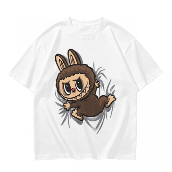 Olive Green T-Shirt With Playful Monster Bunny Graphic Print