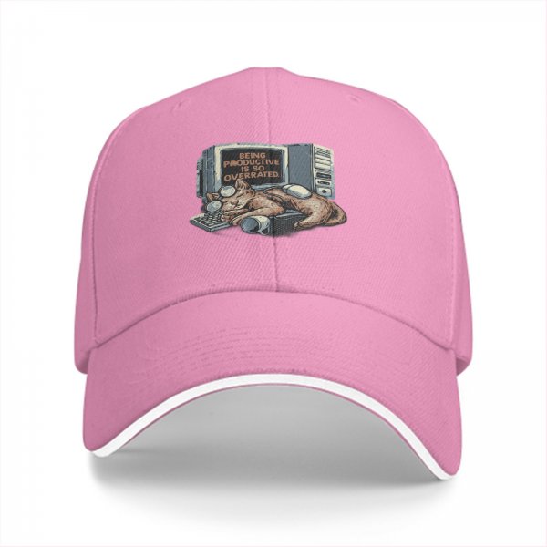Black Baseball Cap With 'Being Productive Is So Overrated' Cat Computer Art