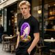 Olive T-Shirt With Purple Haired Woman And Concert Stage Print
