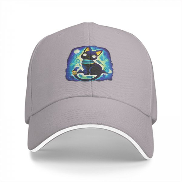 Black Baseball Cap With Cute Egyptian Cat Graphic Design