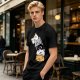 Olive T-Shirt With Stacked Cute Chibi Cats Graphic