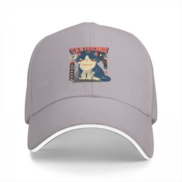 Black baseball cap with cat feelings graphic print