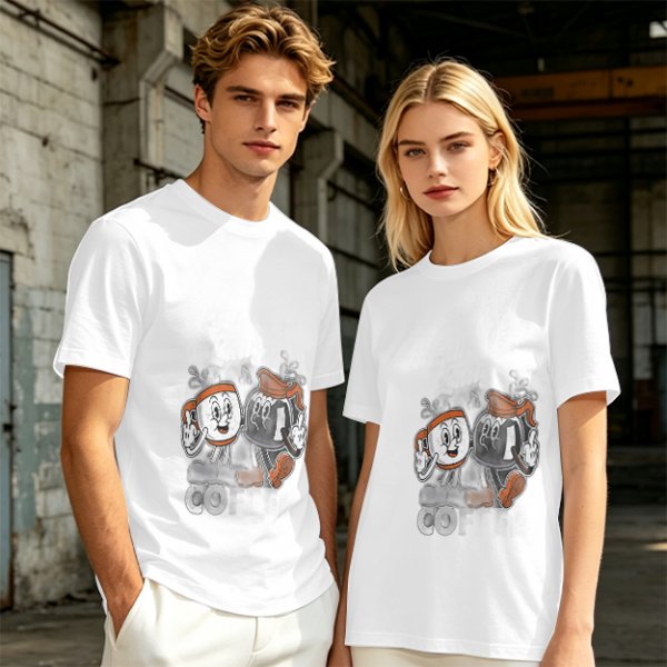 Olive T-Shirt with Retro Cartoon Coffee Cup Characters Graphic