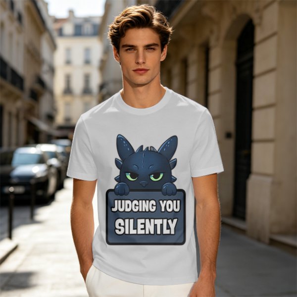Olive t-shirt featuring Toothless the dragon judging you silently