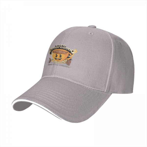 Black baseball cap with retro espresso coffee cup graphic