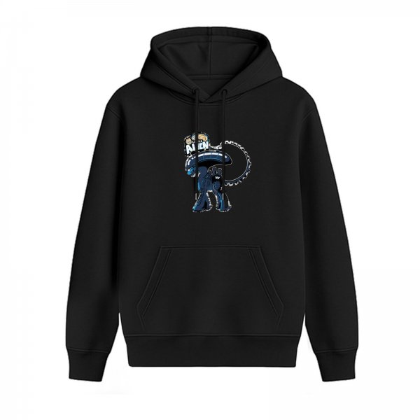 Black hoodie with alien graphic print