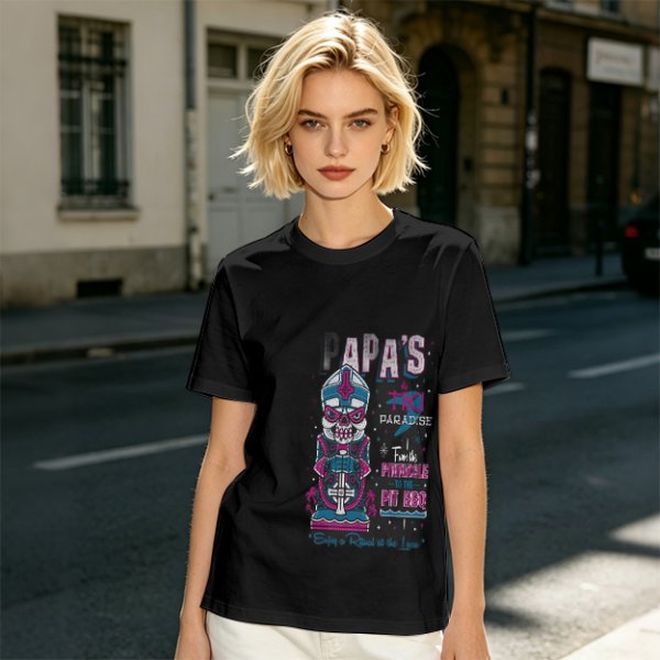 Olive T-Shirt with Papa's Tiki Paradise Skull Graphic