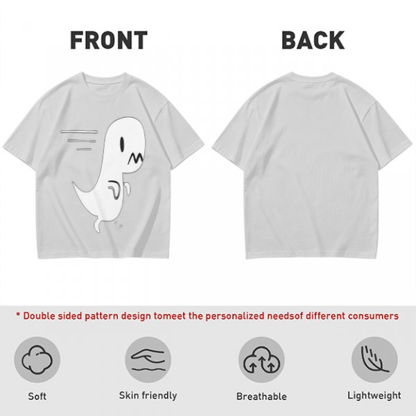 Olive T-Shirt With Cute Running Ghost Dinosaur Graphic Print