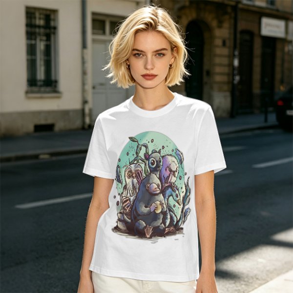 Olive T-Shirt With Magical Creature Group Art Print