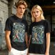Olive T-shirt with Starry Night Style He-Man vs Skeletor Art