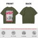 Olive green t-shirt with Catzilla giant cat monster graphic print
