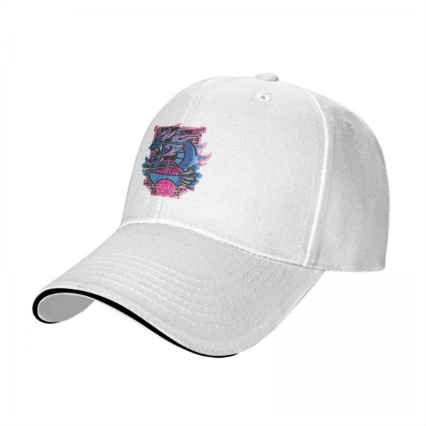Black Baseball Cap With Neon Blue And Pink Dragon Graphic