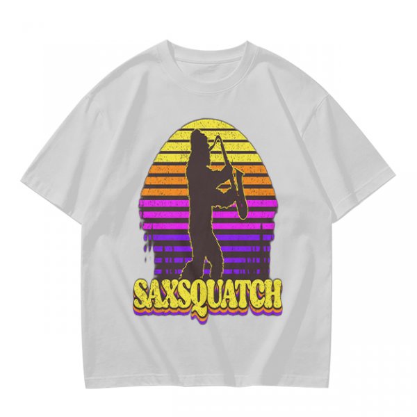 Saxsquatch Bigfoot Playing Saxophone Retro Sunset T-Shirt