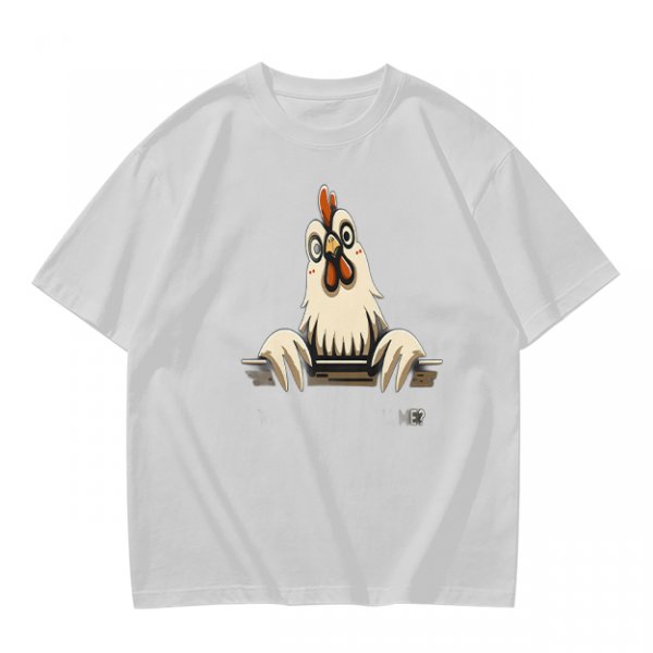 Olive T-Shirt With Surprised Peeking Chicken Graphic And Me? Text