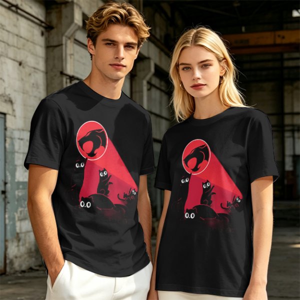 Olive T-Shirt With Black Cats And Red Panther Signal Graphic