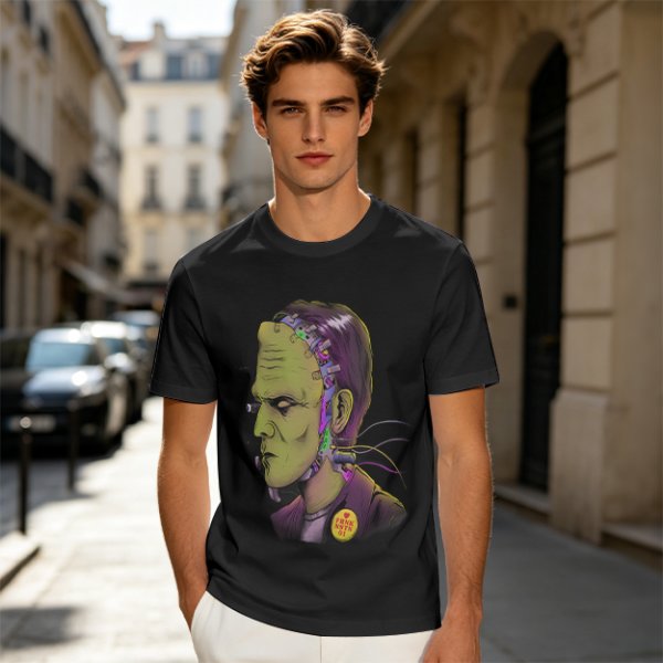 Olive T-Shirt with Frankenstein Monster Portrait Print