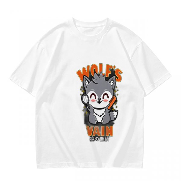 Olive t-shirt with cute wolf vanity graphic and playful text