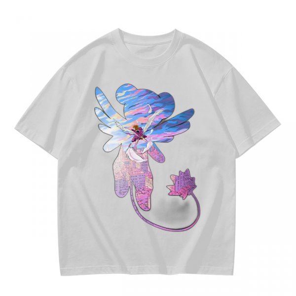 Olive T-Shirt With Whimsical Winged Creature Art Print